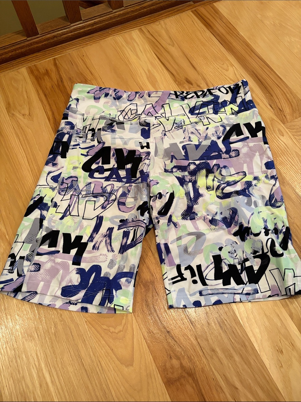 Calvin Klein Graffiti Print Athletic Shorts - Lavender/Blue/Green
